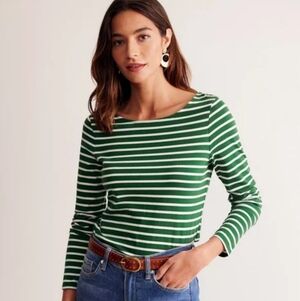 Boden Ella Breton Stripe Bateau Neck Cotton Long Sleeve Top - Size 20